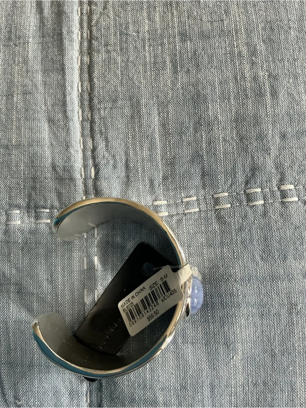 J. Crew Silver Cuff Bracelet with Light Blue Accent